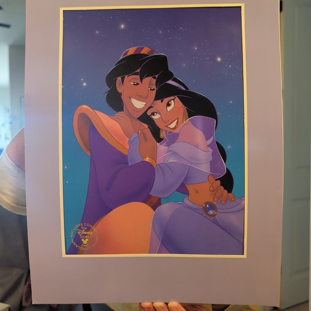 Disney Aladdin and Jasmine Starry Night Poster - Purple and Black